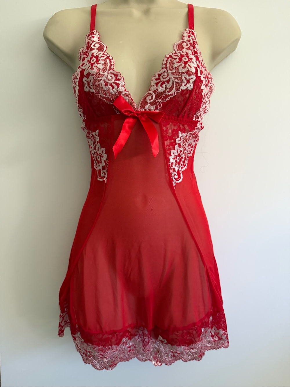 Red Lace Sheer Babydoll Layering Top/Dress